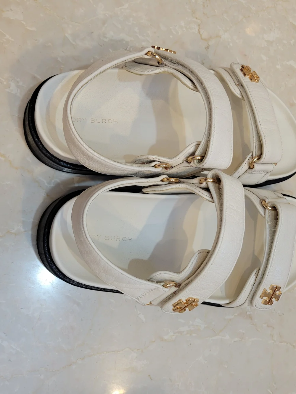 Tory Burch Kira White Sandals with Gold Logo